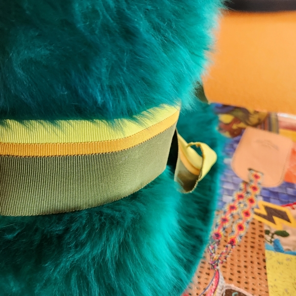 70s DACHETTES Lilly Dache Shag Fur Mod Green Ribbon Twiggy UNION Hat EUVC S - Picture 12 of 12